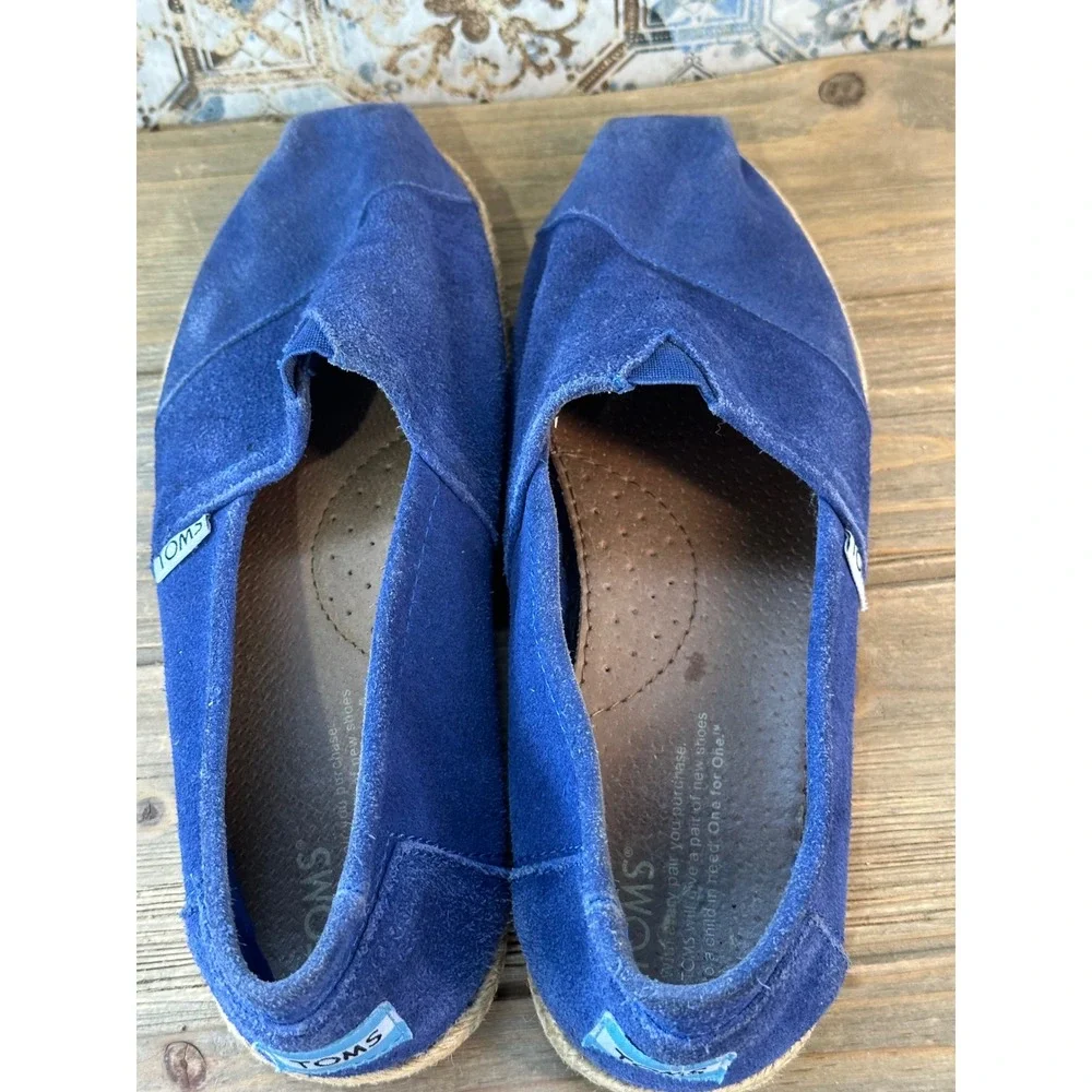 TOMS Alpargata Suede Espadrille Slip On Flats Shoes Women 7.5 Blue